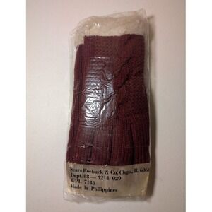 Vintage Sears Roebuck Cable Knit Gloves Burgundy Faux Fur Trim New Sealed